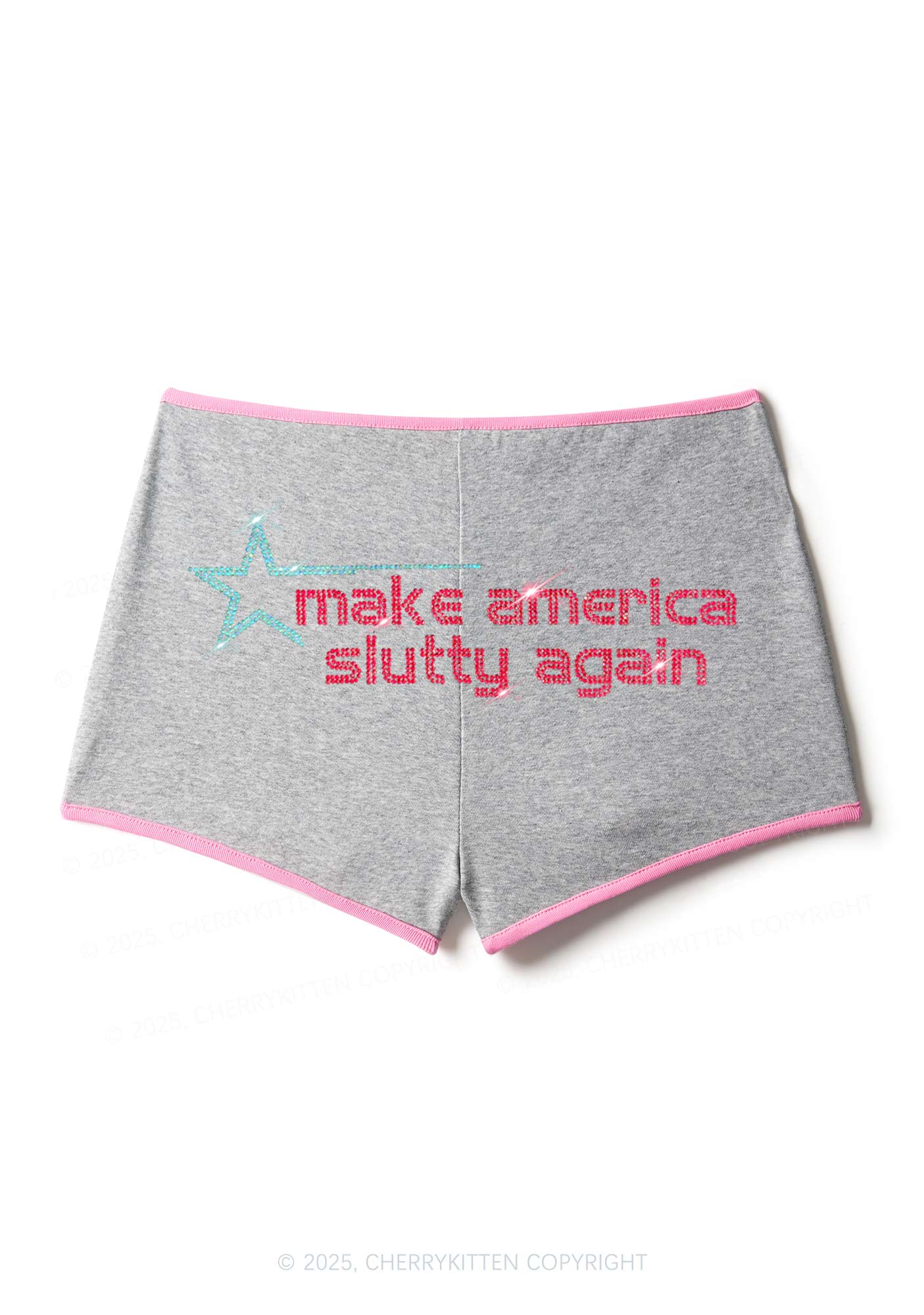 Rhinestone Make America Slxtty Again Y2K Booty Shorts Cherrykitten