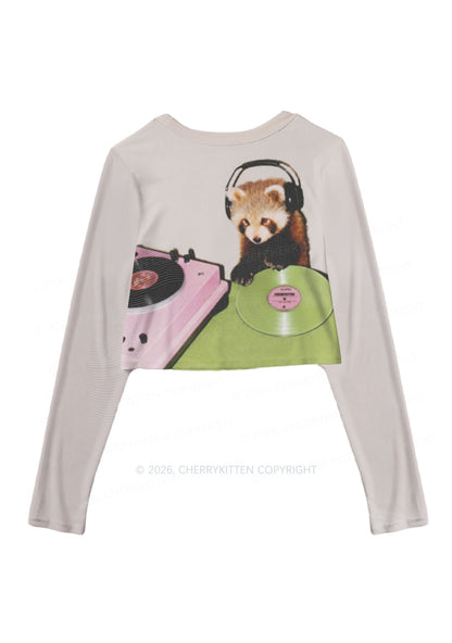 Red Panda DJ Y2K Mesh Long Sleeve Crop Top Cherrykitten