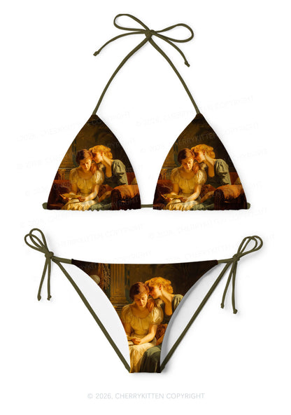 Two Women Reading Letter Pride Y2K Print Bikini Set Cherrykitten