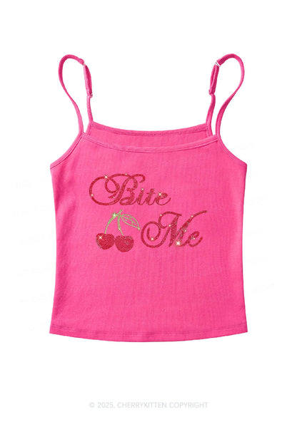 Rhinestone Red Cherry Bite Me Y2K Spaghetti Strap Cami Cherrykitten