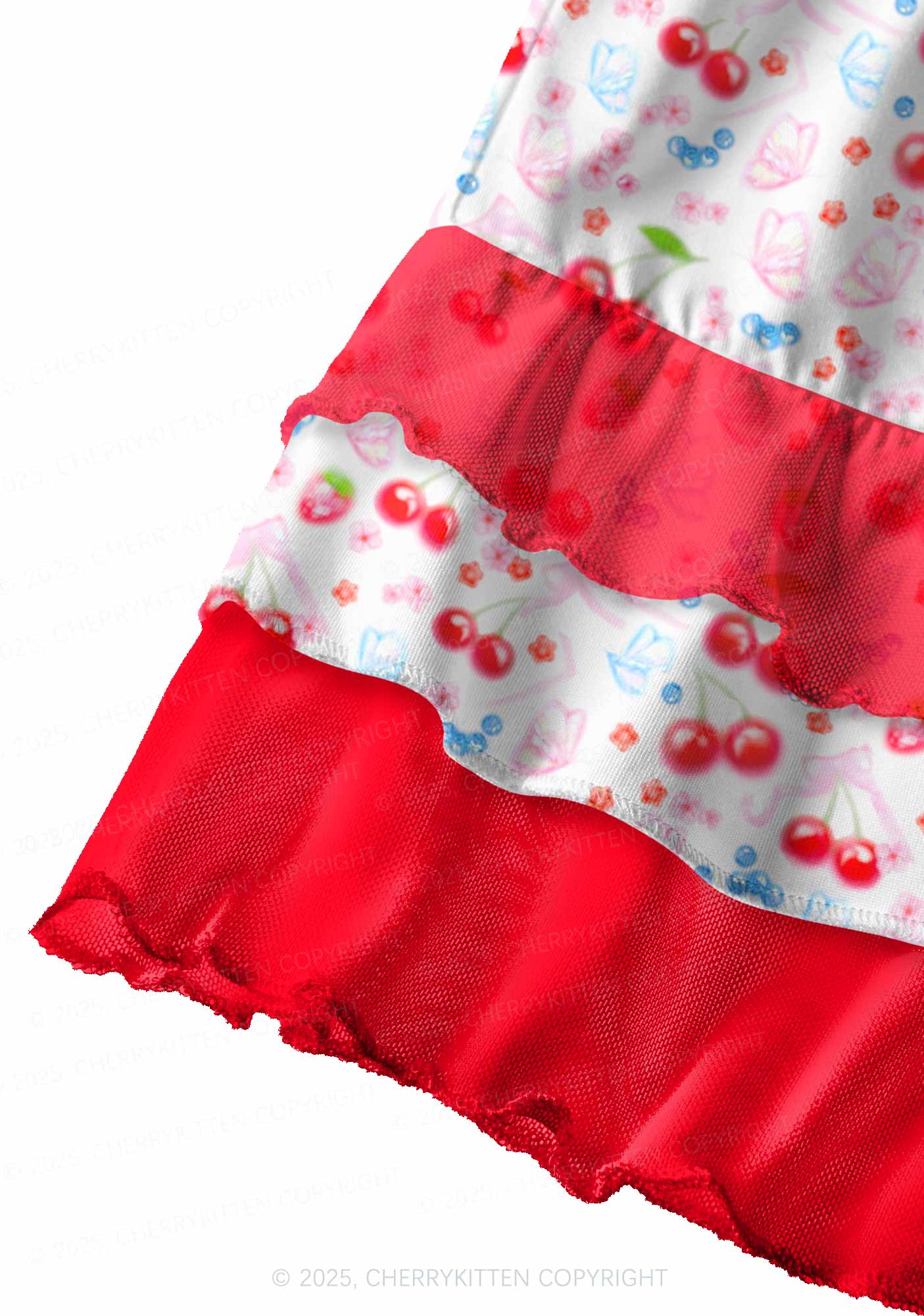 White Cherry Pie Valentine's Day Y2K Print Mini Layered Skirt Cherrykitten