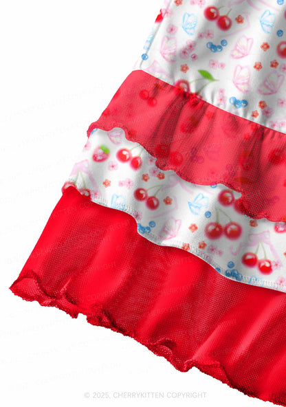 White Cherry Pie Valentine's Day Y2K Print Mini Layered Skirt Cherrykitten