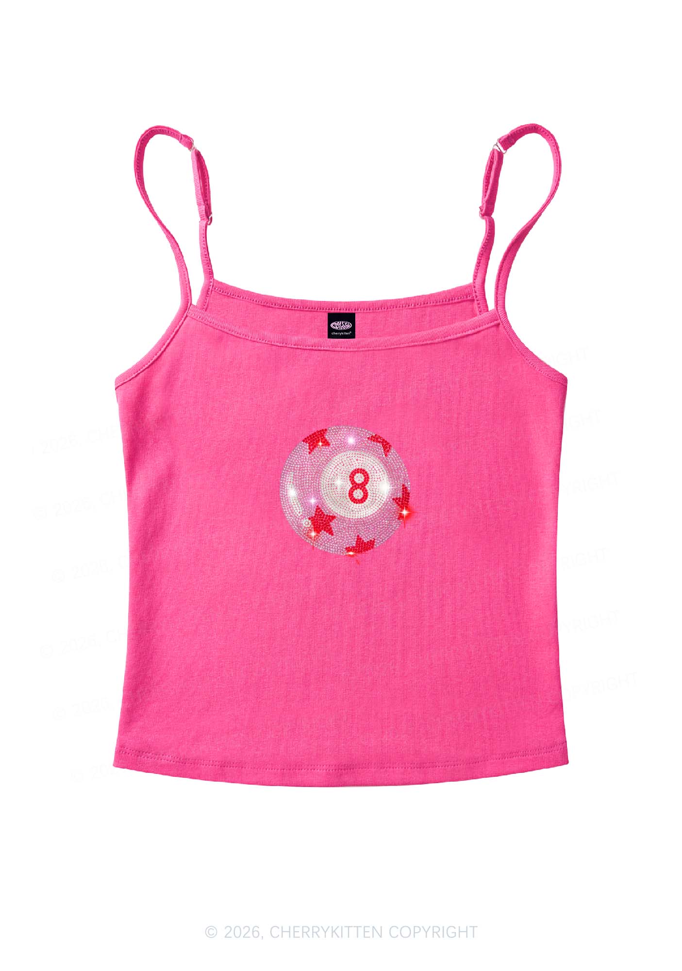 Rhinestone Pink Eight Ball Star Y2K Spaghetti Strap Cami Cherrykitten