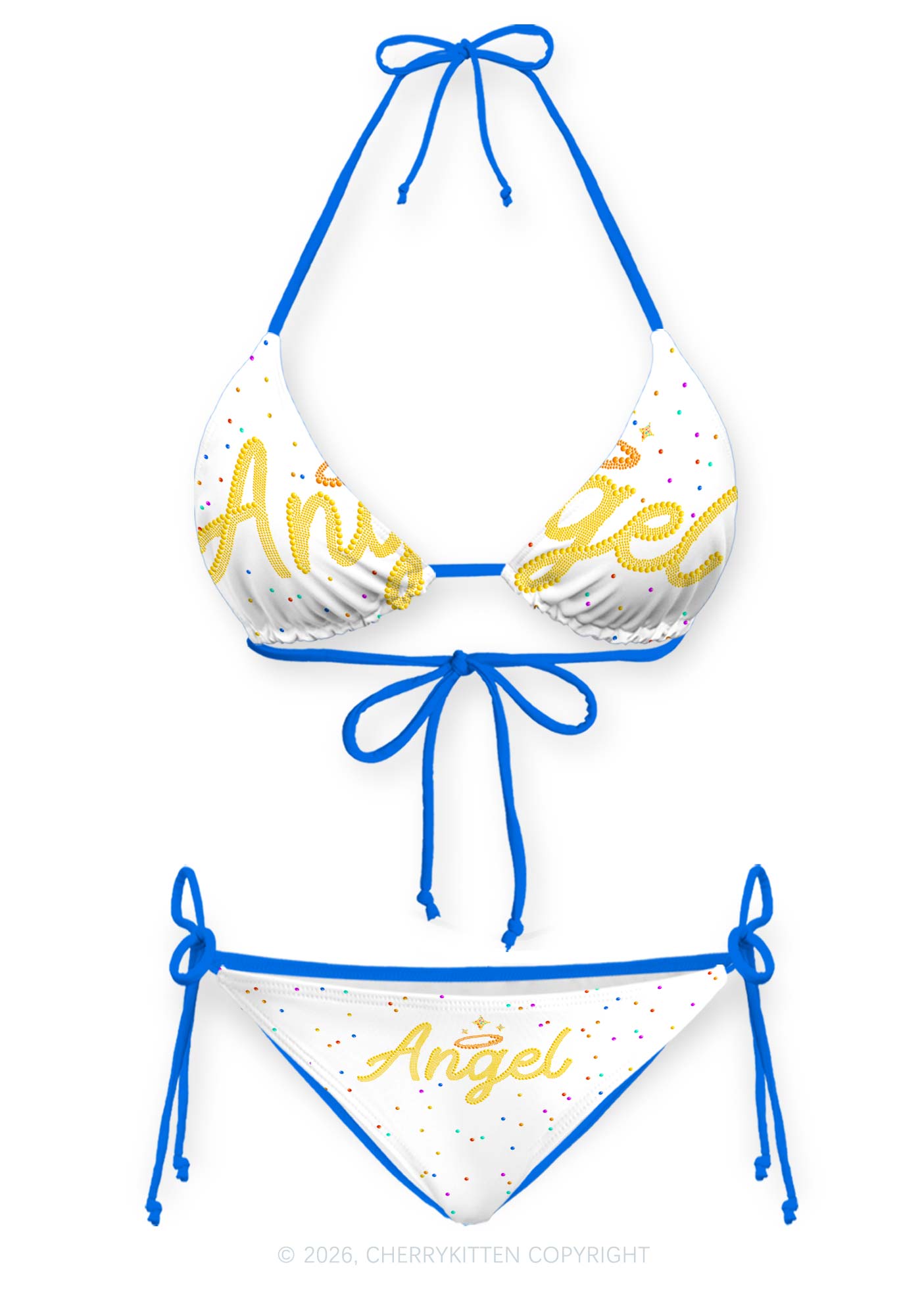 Rainbow Dots Angel Y2K Print Bikini Set Cherrykitten