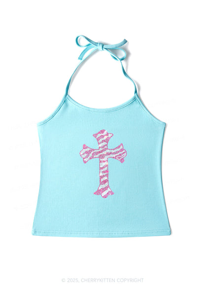 Rhinestone Pink Cross Y2K Halter Neck Cami Cherrykitten