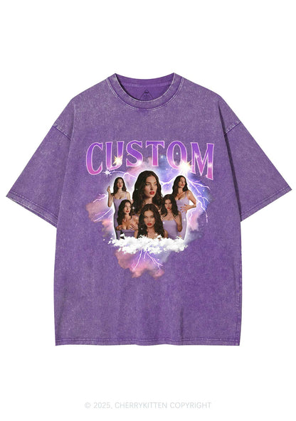 Custom Photo Storm Art Y2K Shirts Washed Tee Cherrykitten