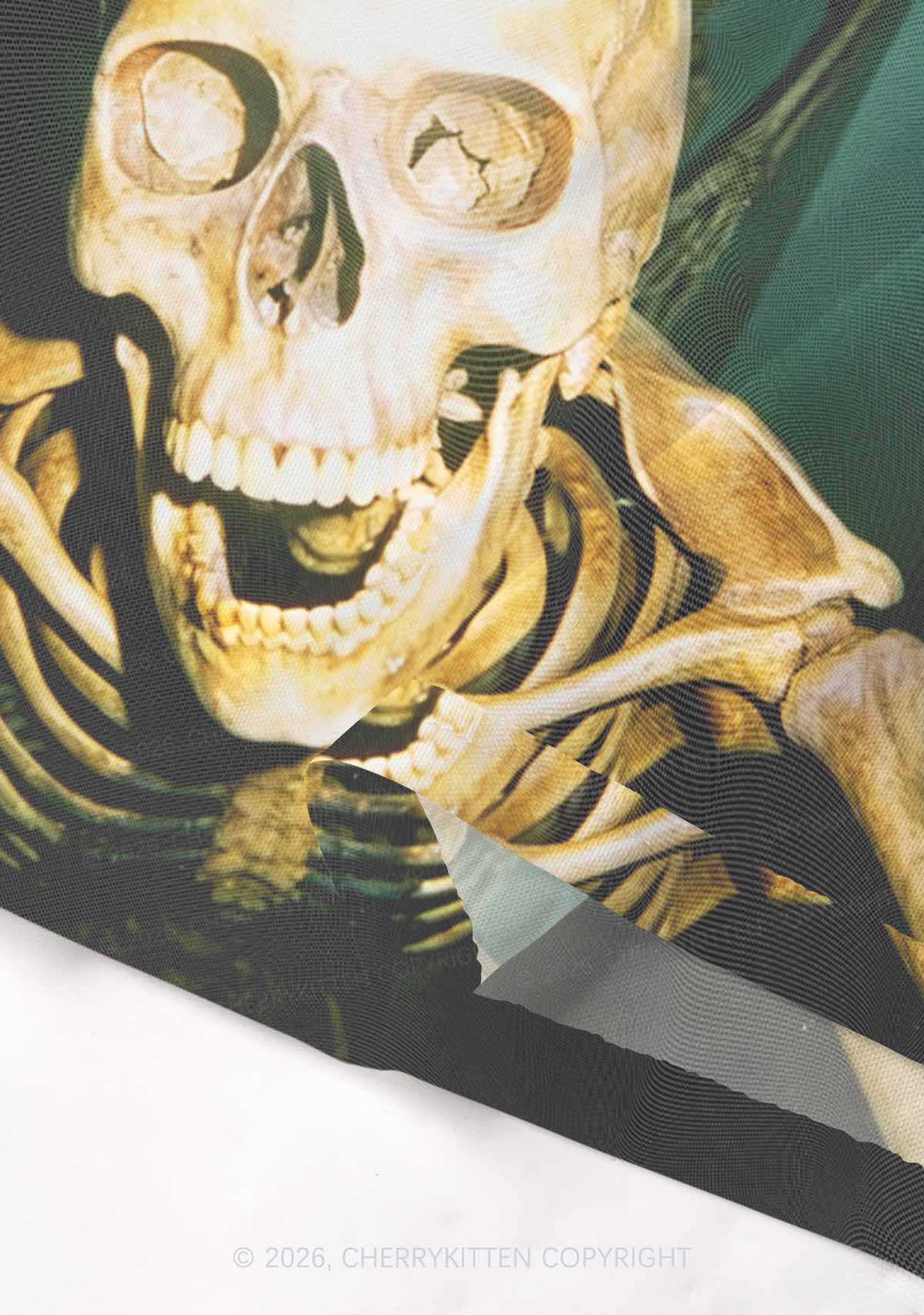 Halloween Double Skeleton Selfie Y2K Mesh Crop Top Cherrykitten