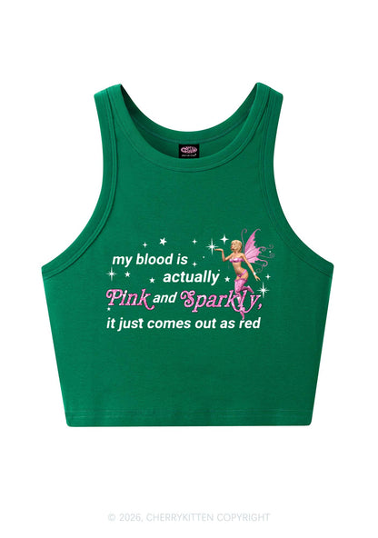 My Blood Is Pink And Sparkly Y2K Crop Tank Top Cherrykitten