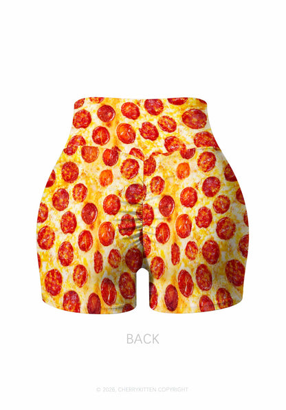 Sausage Pizza Y2K Print Gym Shorts Cherrykitten