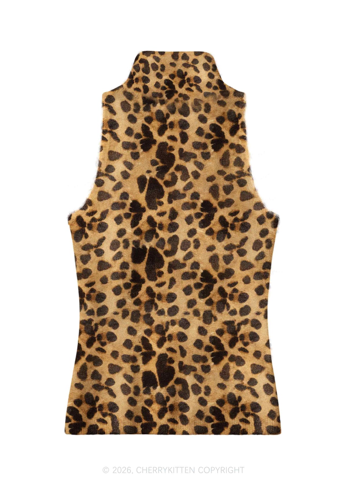 Classic Khaki Leopard Y2K Knit Turtleneck Tank Top Cherrykitten
