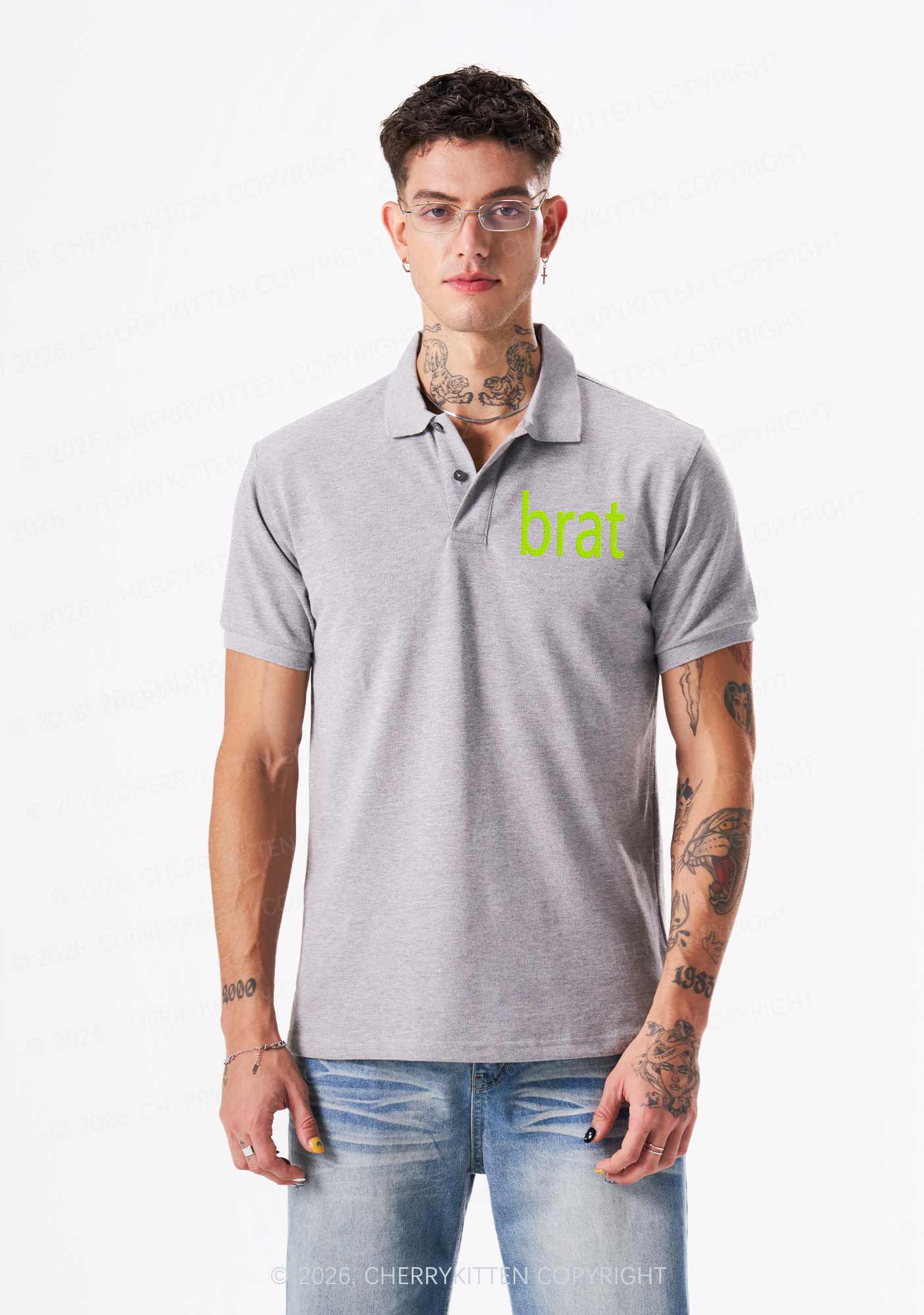 Embroidered Green Brat Y2K Polo Shirts Cherrykitten
