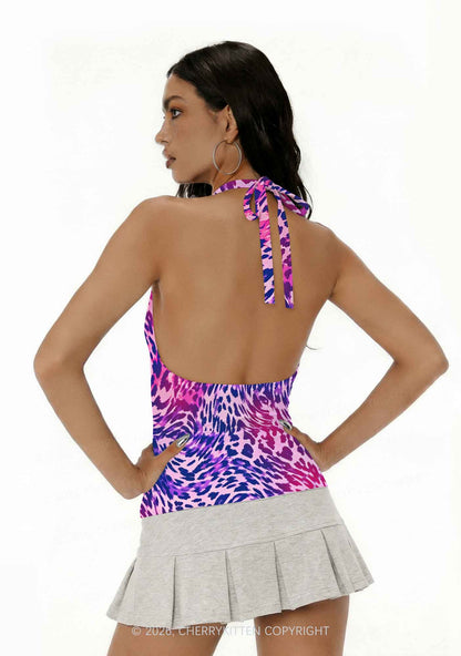 Bisexual Leopard Pride Y2K Print Halter Deep V Neck Cami Cherrykitten