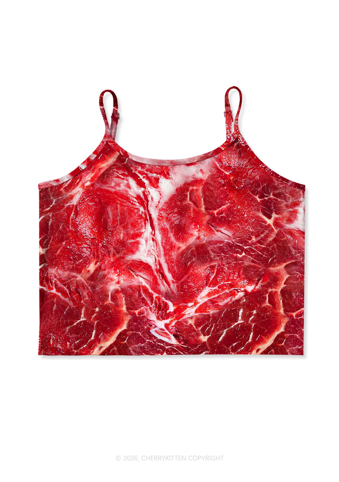 Beef Steak Texture Y2K Print Cami Crop Top Cherrykitten
