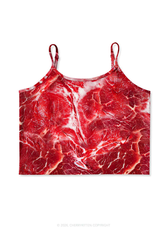 Beef Steak Texture Y2K Print Cami Crop Top Cherrykitten