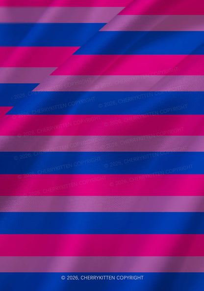 Bisexual Stripes Pride Y2K Print Satin Cowl Neck Slip Dress Cherrykitten
