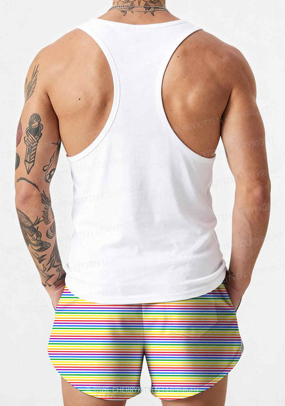 Rainbow Stripes Pride Y2K Print Men Beach Shorts Cherrykitten