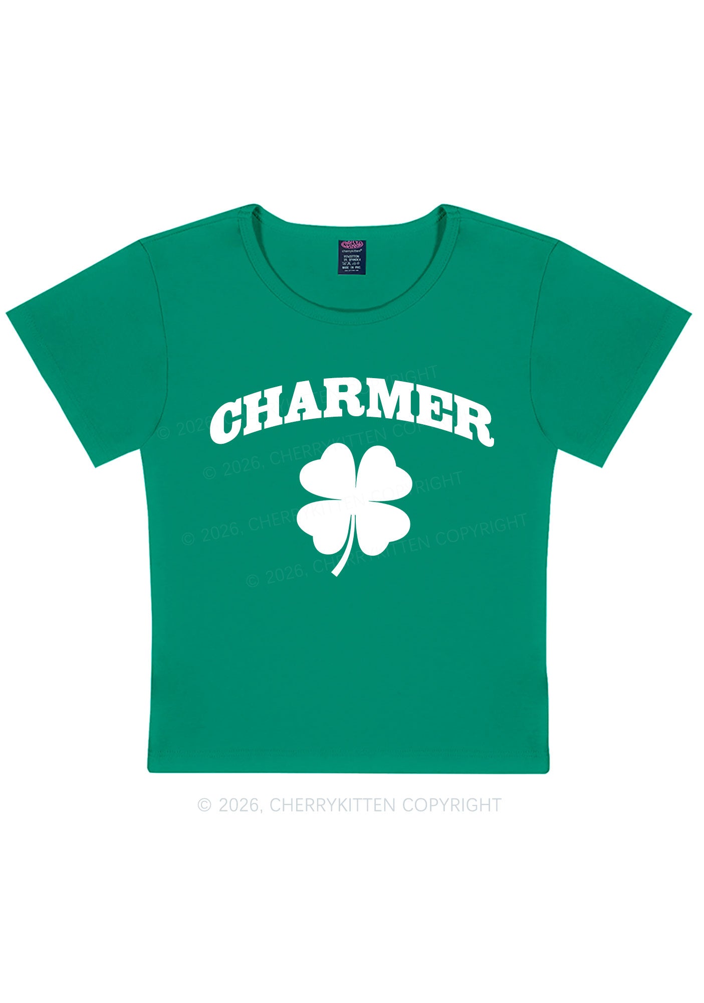 Charmer Shamrock St Patricks Y2K Baby Tee Cherrykitten