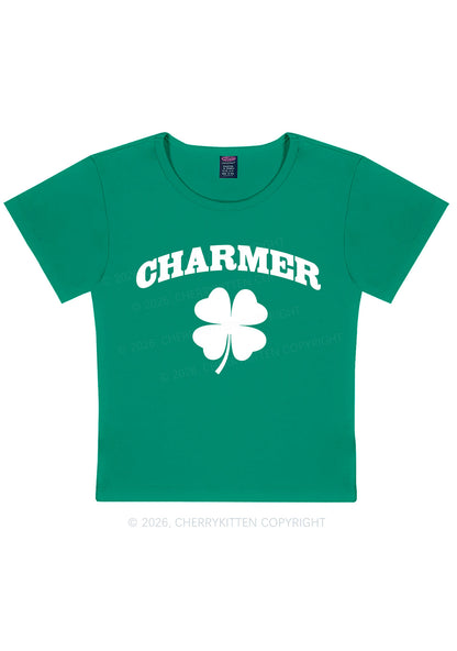 Charmer Shamrock St Patricks Y2K Baby Tee Cherrykitten