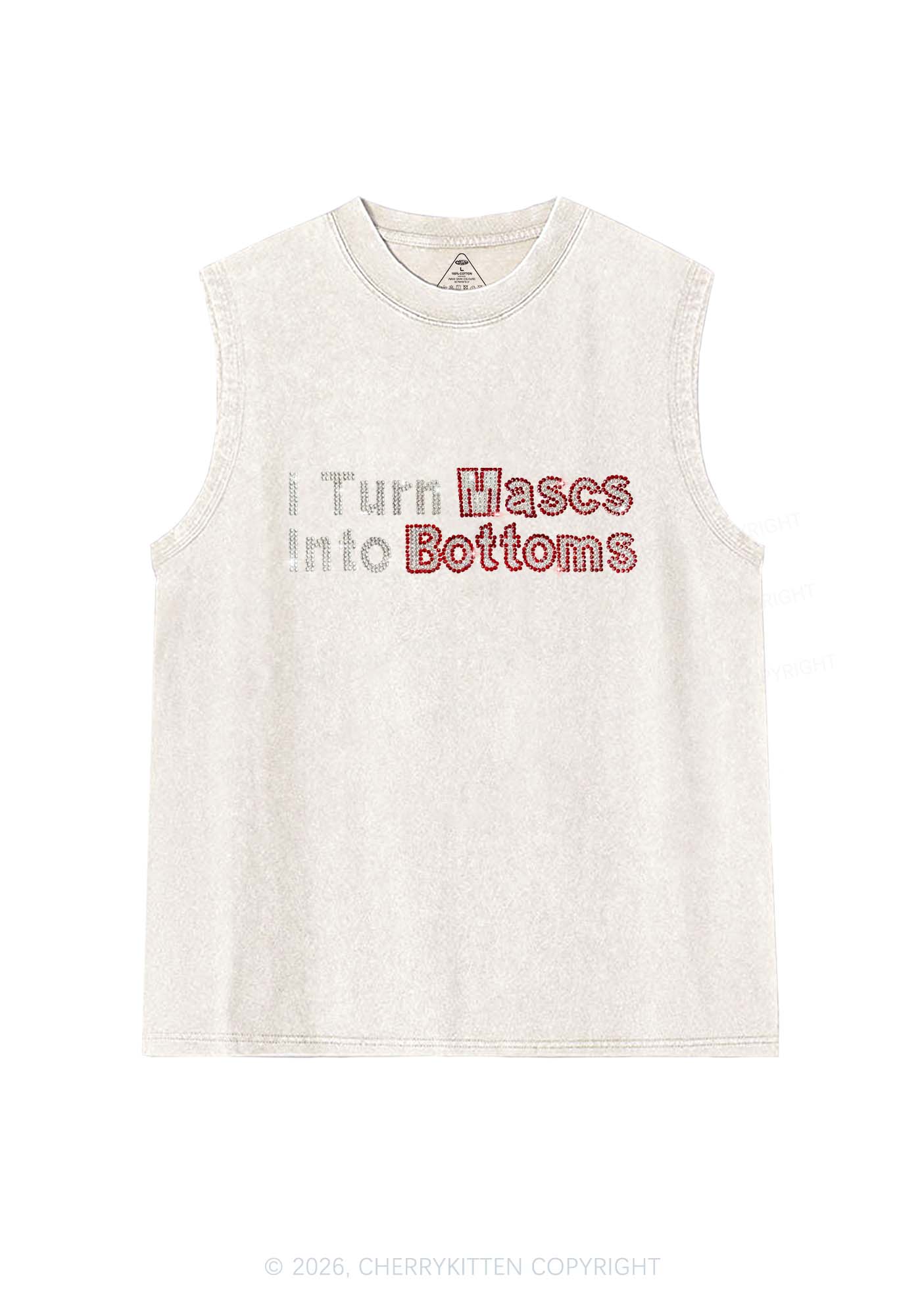 Rhinestone I Turn Mascs Into Bottoms Y2K Washed Muscle Tank Cherrykitten