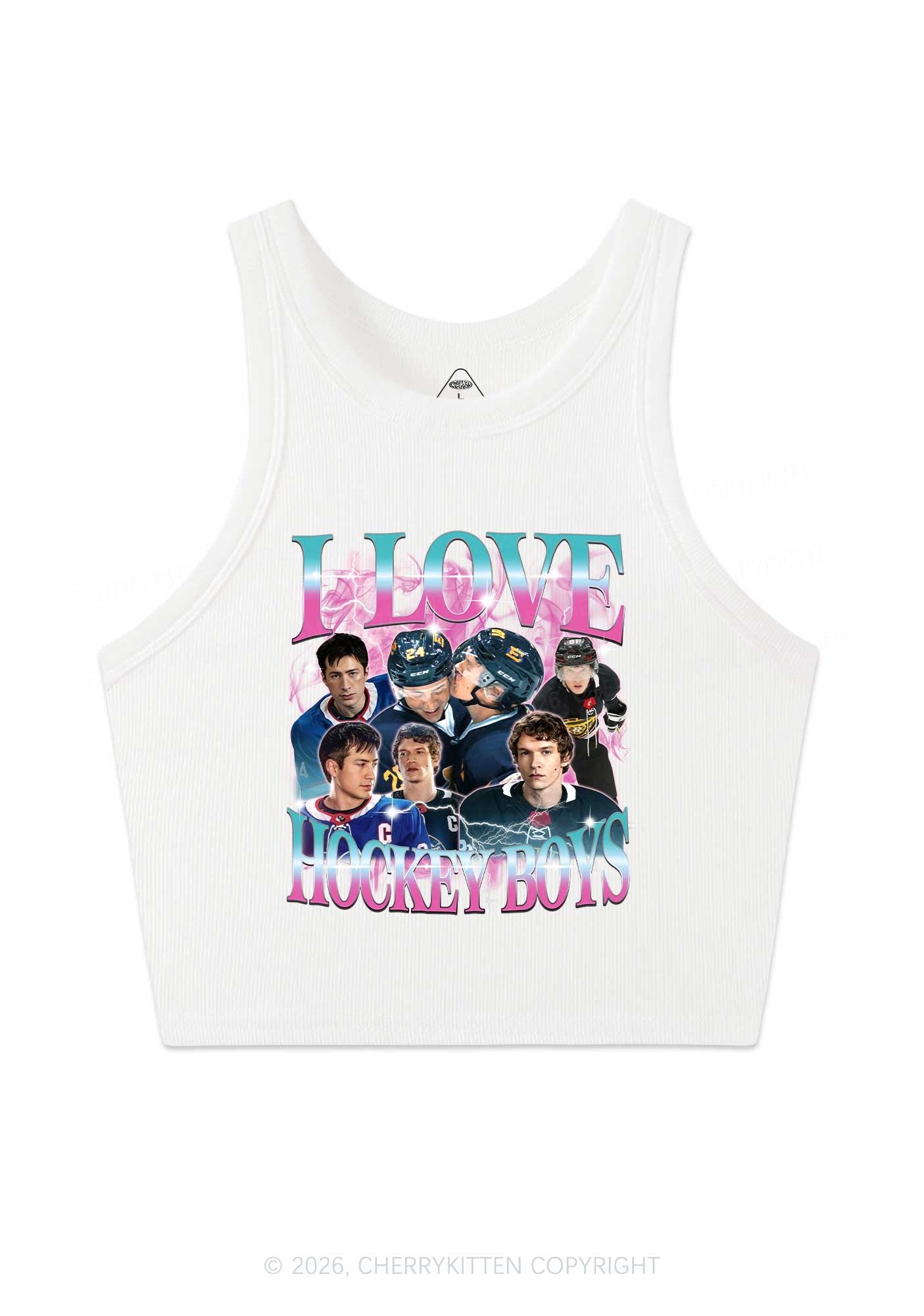 Pink Blue Gradient I Love Hockey Boys HR Y2K Crop Tank Top Cherrykitten