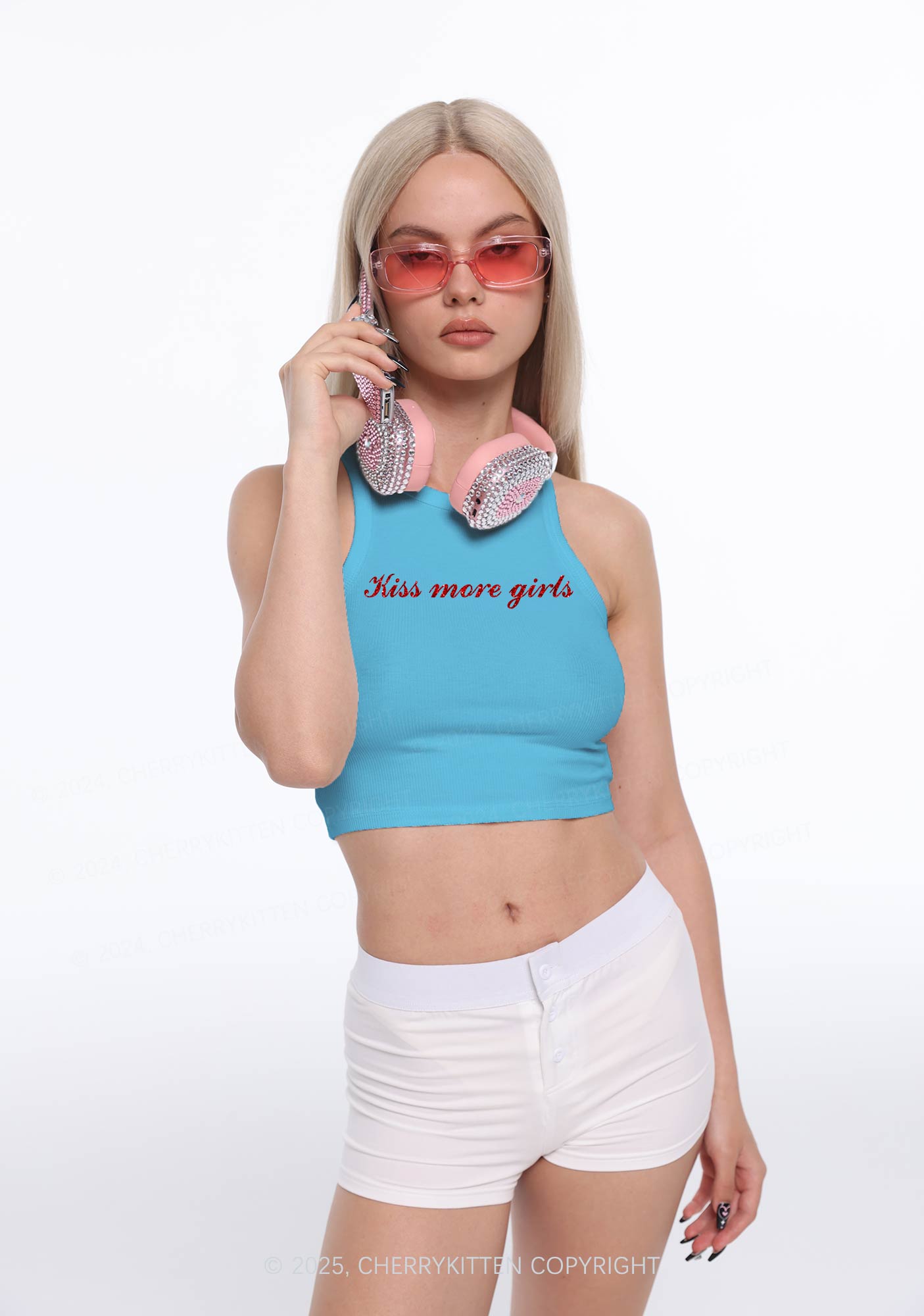 Glitter Kiss More Girls Pride Y2K Crop Tank Top Cherrykitten