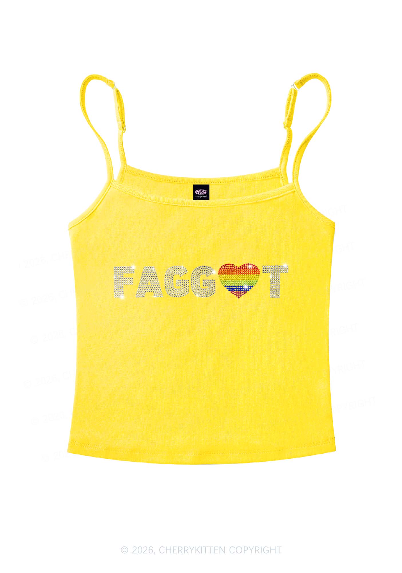Rhinestone Rainbow Heart Faggot Pride Y2K Spaghetti Strap Cami Cherrykitten