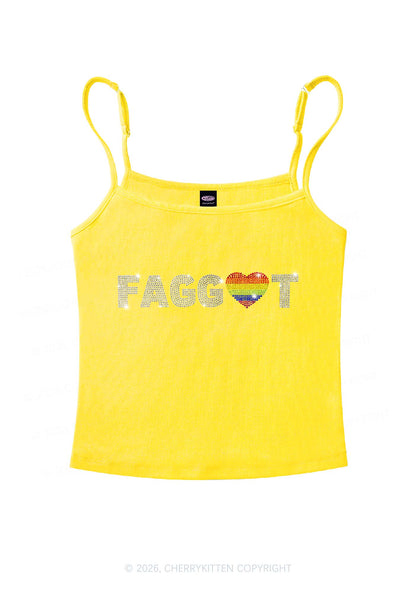 Rhinestone Rainbow Heart Faggot Pride Y2K Spaghetti Strap Cami Cherrykitten