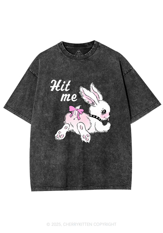 Hit Me White Bunny Y2K Shirts Washed Tee Cherrykitten