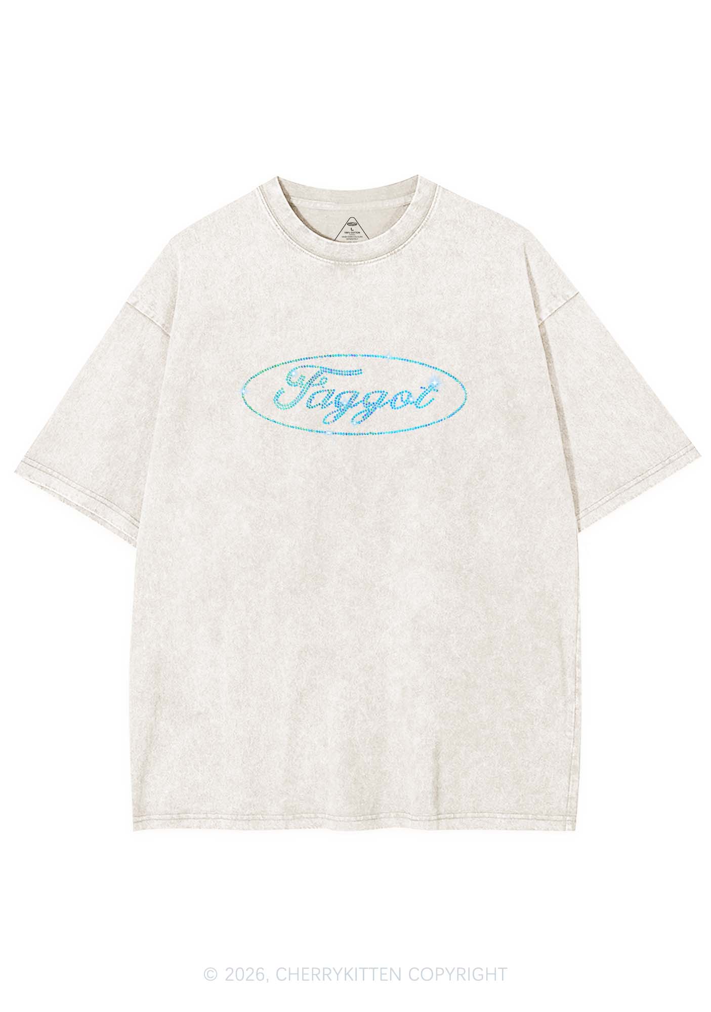 Rhinestone Oval Faggot Pride Y2K Shirts Washed Tee Cherrykitten