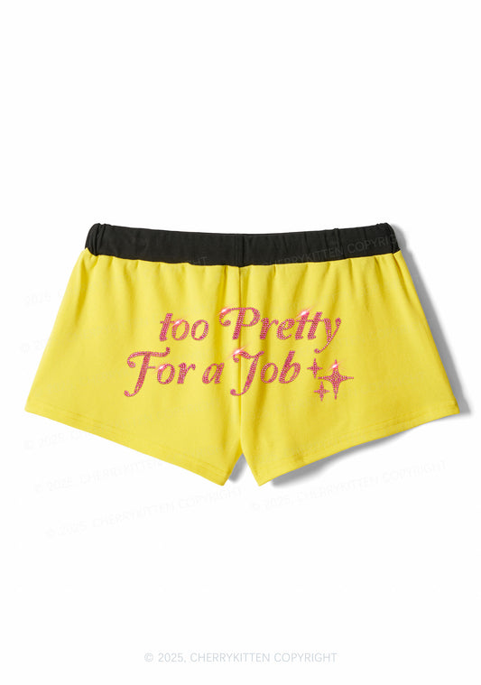 Rhinestone Too Pretty For Job Y2K Drawstring Mini Shorts Cherrykitten
