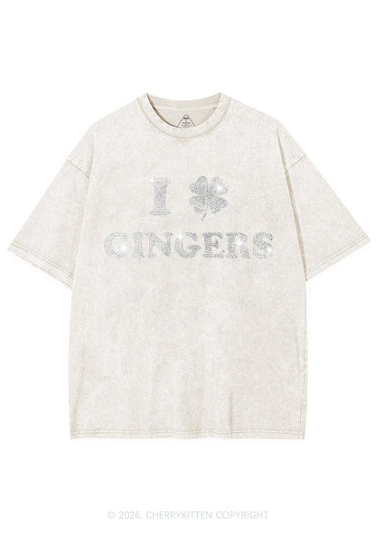 Rhinestone I Love Gingers St Patricks Y2K Shirts Washed Tee Cherrykitten