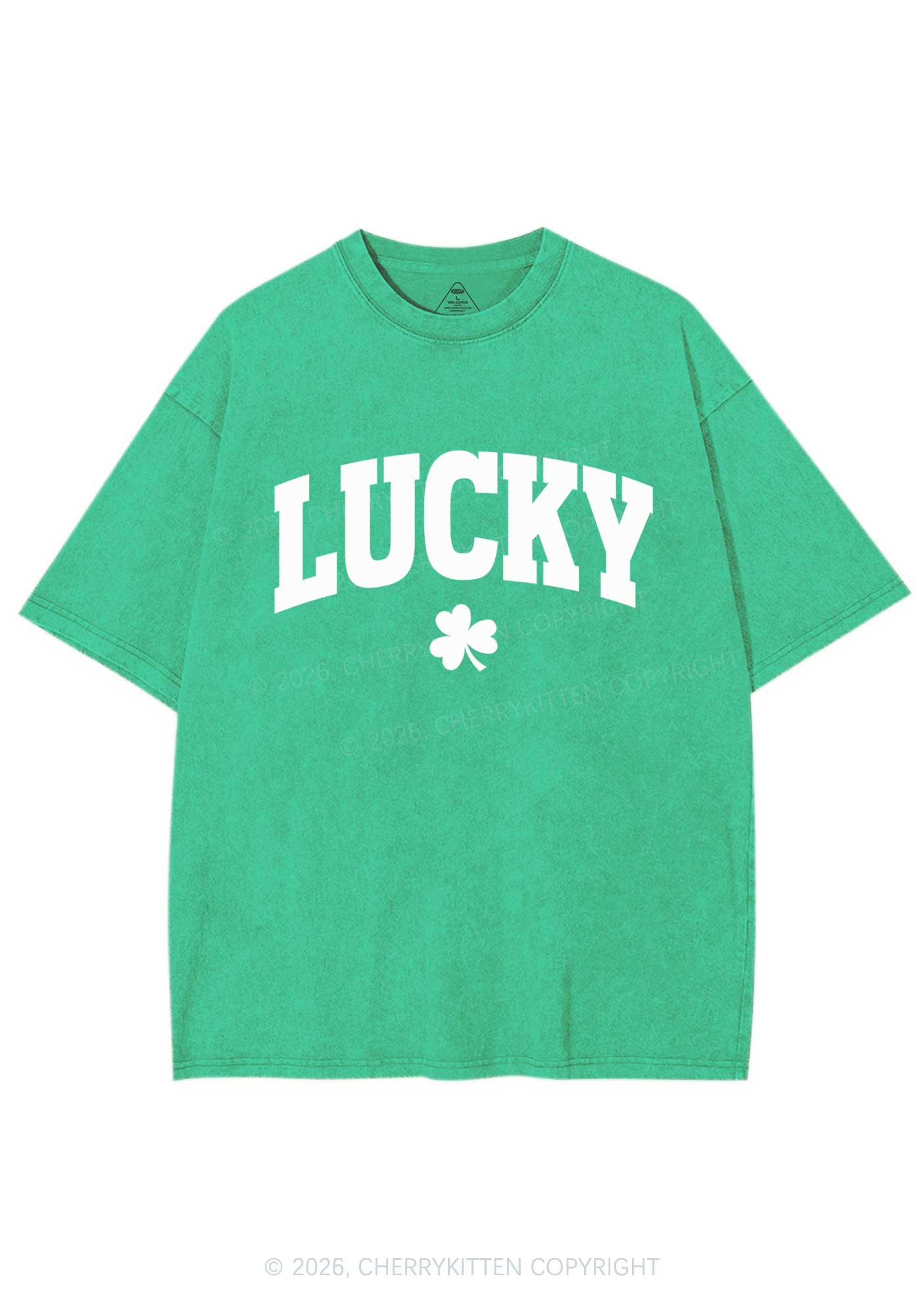 Lucky Shamrock St Patricks Y2K Washed Tee Cherrykitten