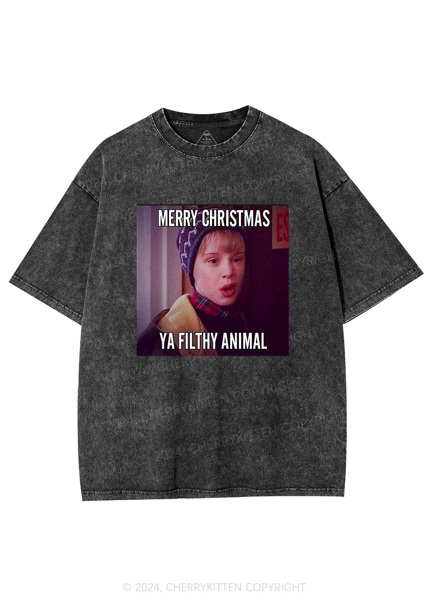Merry Christmas Ya Filthy Animal Y2K Washed Tee Cherrykitten