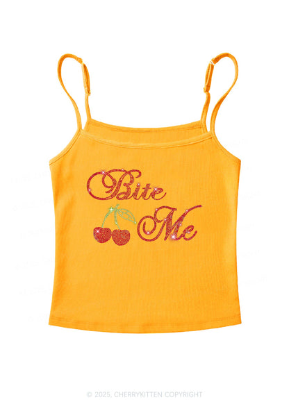Rhinestone Red Cherry Bite Me Y2K Spaghetti Strap Cami Cherrykitten