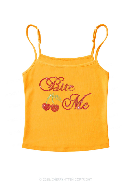 Rhinestone Red Cherry Bite Me Y2K Spaghetti Strap Cami Cherrykitten