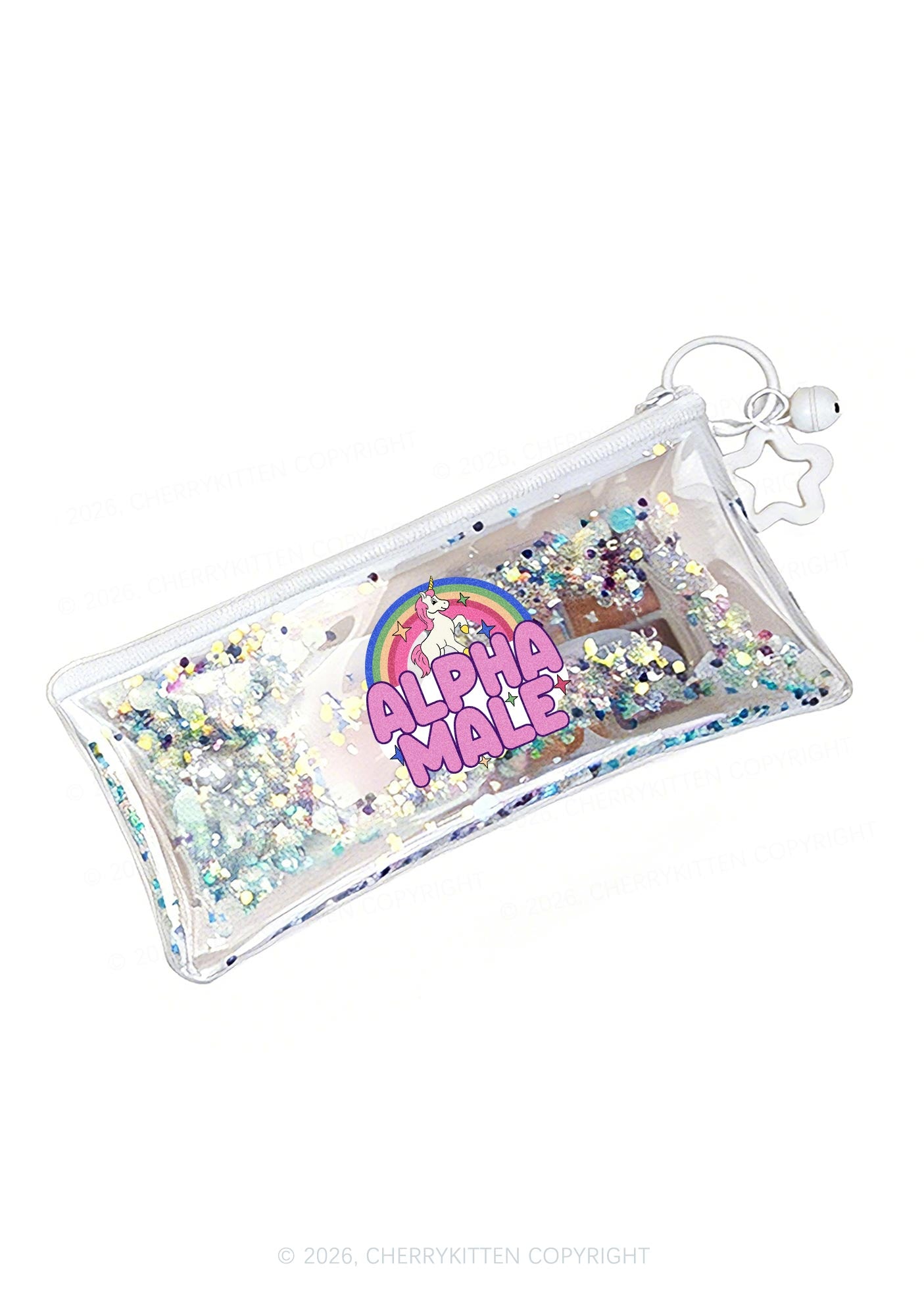 Rainbow Unicorn Alpha Male Y2K Quicksand Transparent Pencil Pouch Cherrykitten