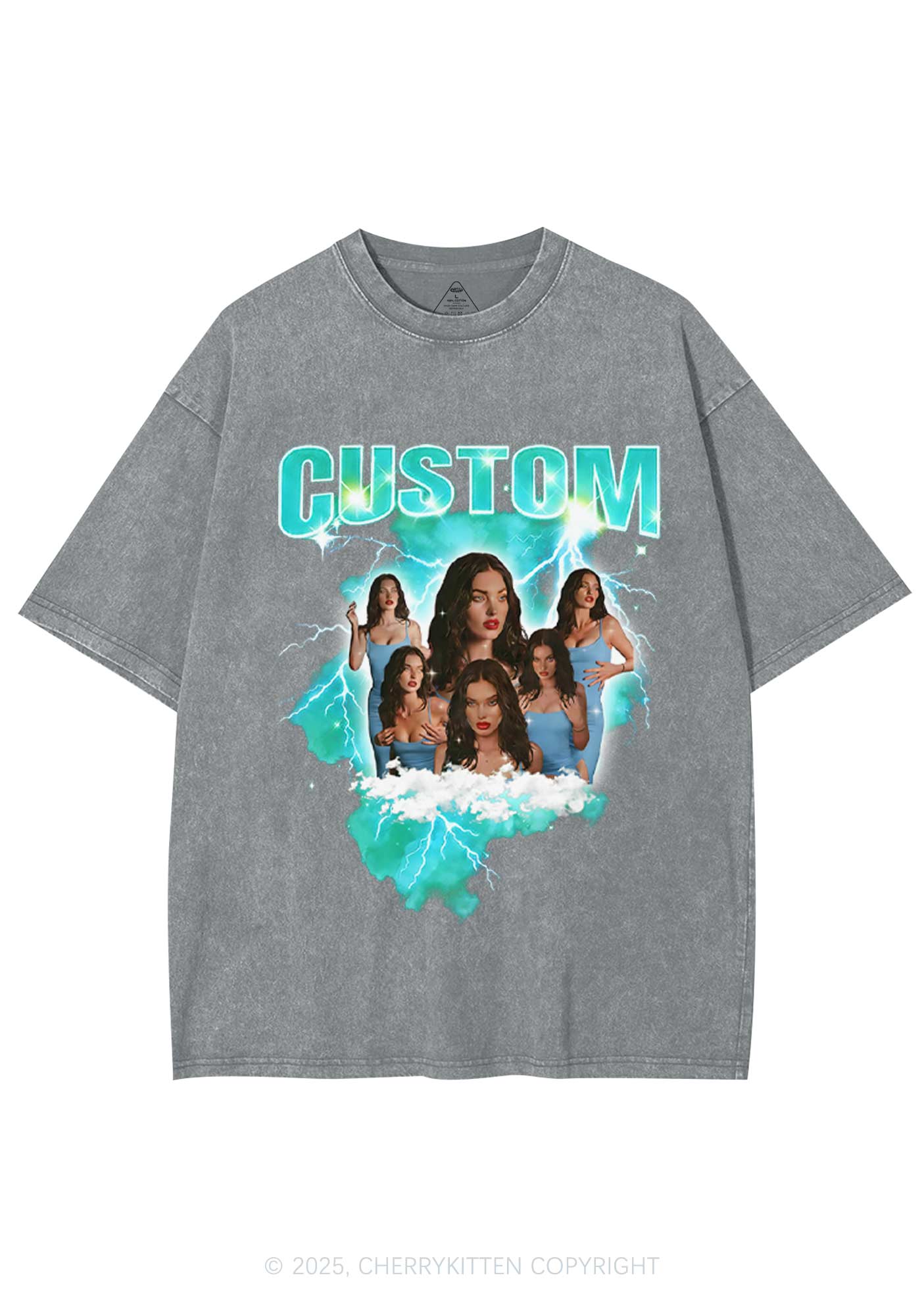 Custom Photo Storm Art Y2K Shirts Washed Tee Cherrykitten