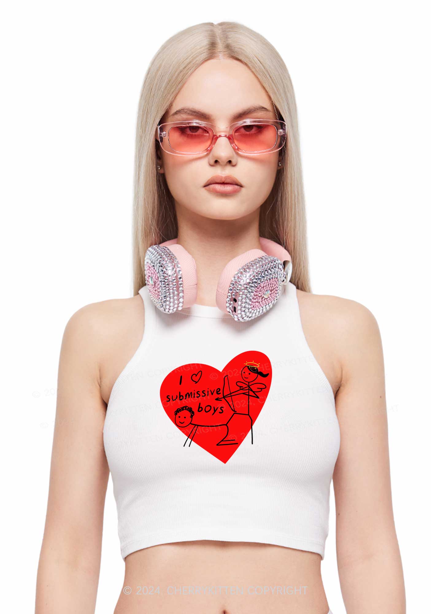 Girl Love S Boys Y2K Valentine's Day Crop Tank Top Cherrykitten