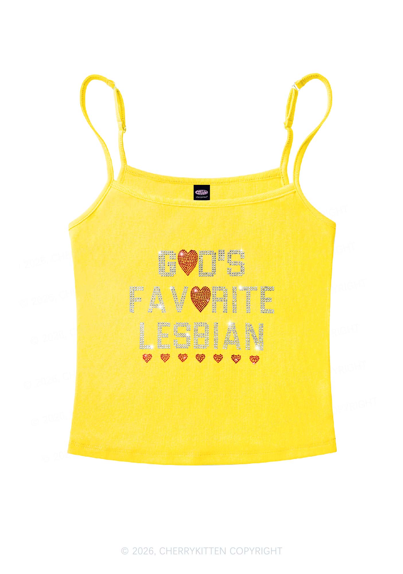 Rhinestone Gods Favorite Lesbian Pride Y2K Spaghetti Strap Cami Cherrykitten