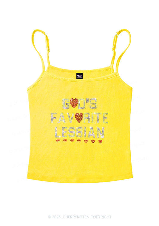 Rhinestone Gods Favorite Lesbian Pride Y2K Spaghetti Strap Cami Cherrykitten