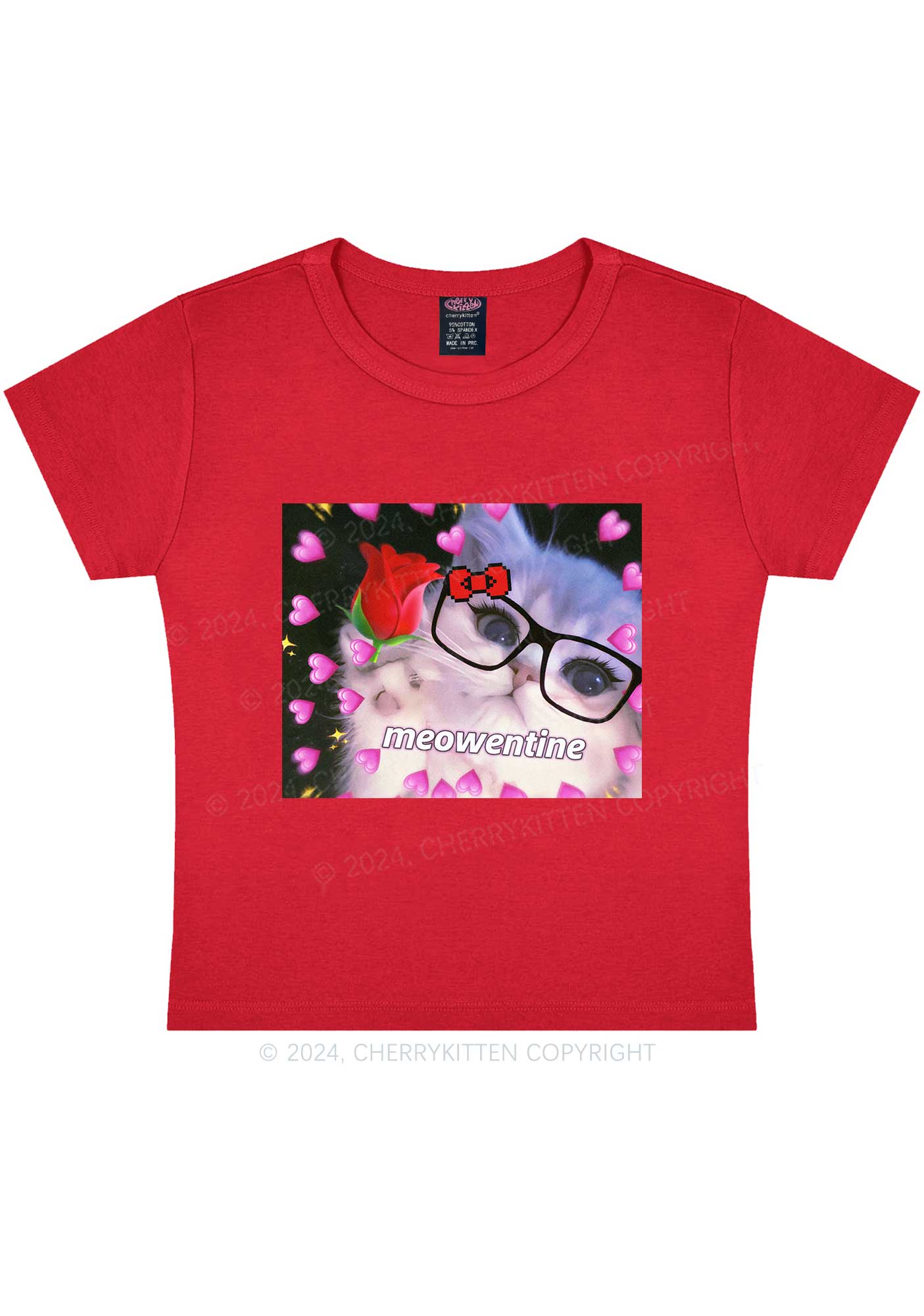 Meowentine Kitten Y2K Valentine's Day Baby Tee Cherrykitten