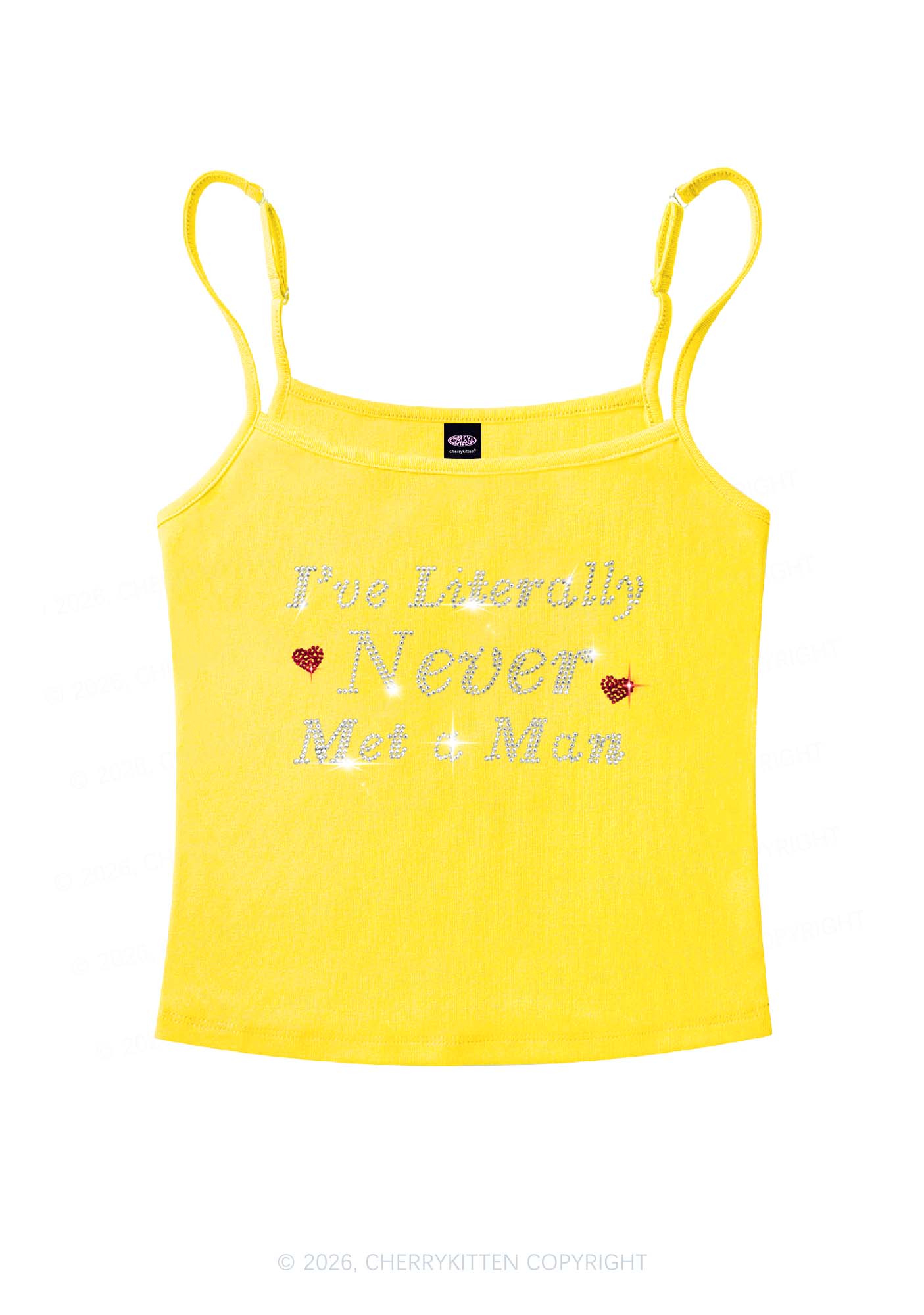 Rhinestone Never Met A Man Pride Y2K Spaghetti Strap Cami Cherrykitten