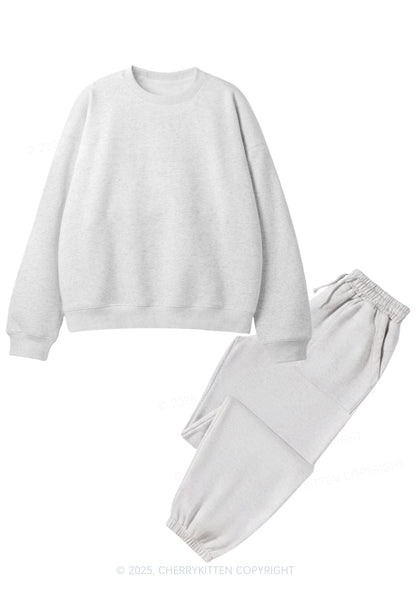 Plain Y2K Fleece Sweatshirts Set Cherrykitten