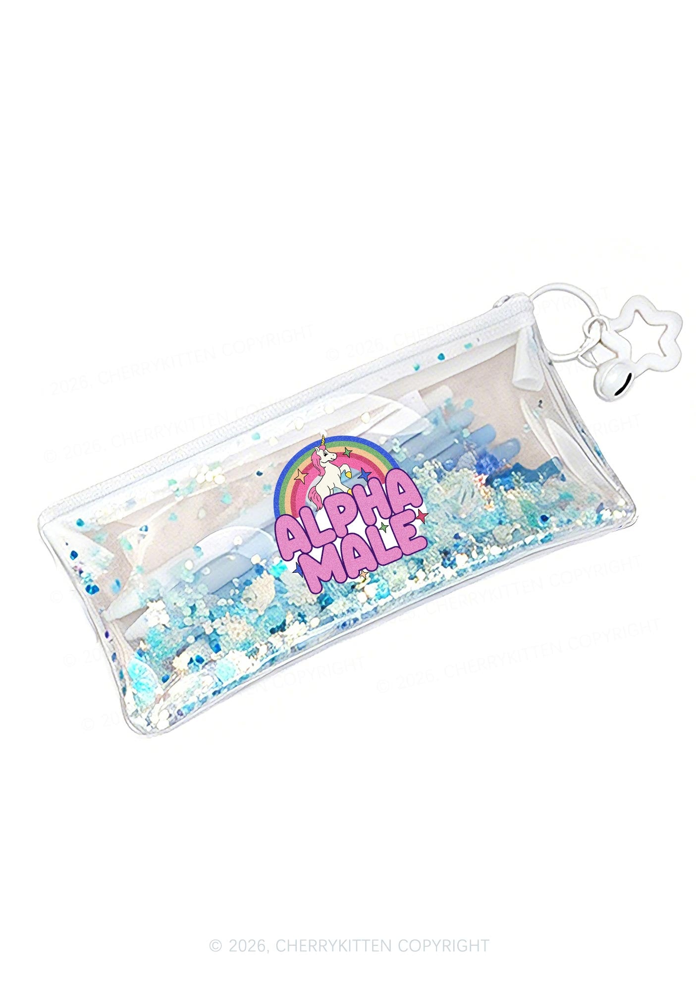 Rainbow Unicorn Alpha Male Y2K Quicksand Transparent Pencil Pouch Cherrykitten