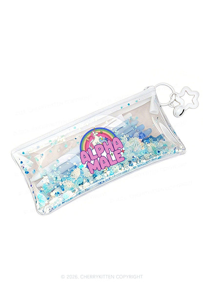 Rainbow Unicorn Alpha Male Y2K Quicksand Transparent Pencil Pouch Cherrykitten