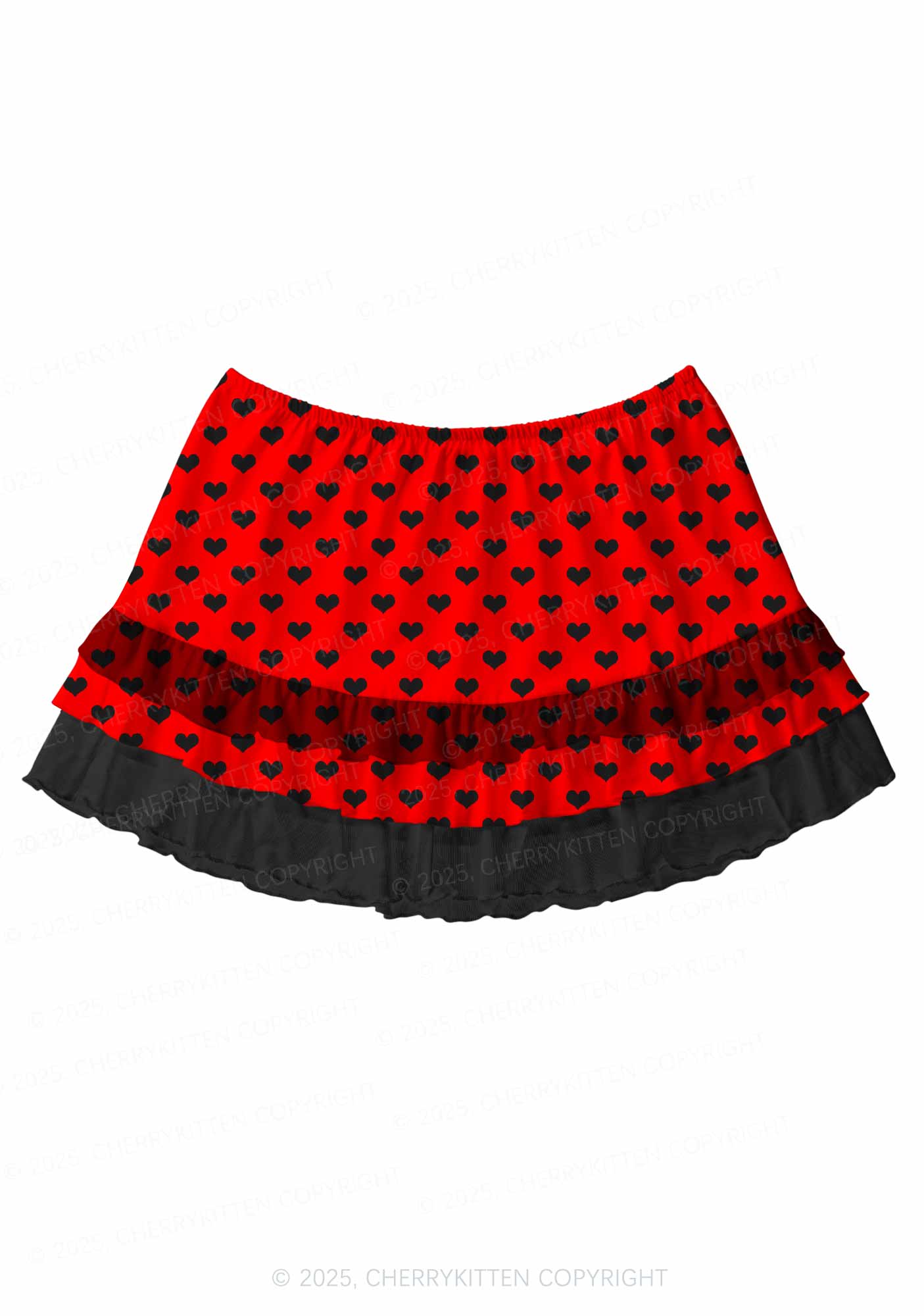 Black Heart On Red Valentine's Day Y2K Print Mini Layered Skirt Cherrykitten
