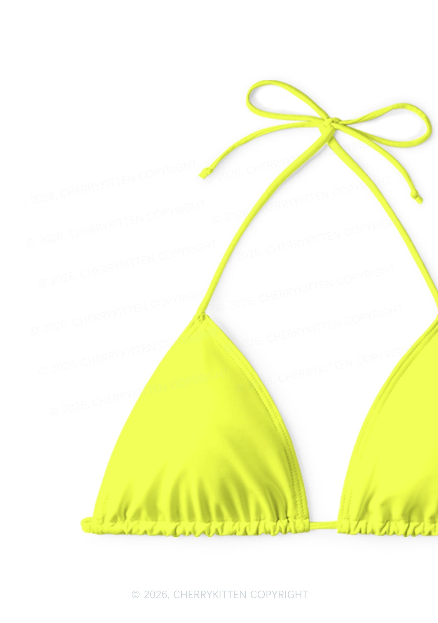 Lime Yellow Plain Y2K Print Bikini Set Cherrykitten