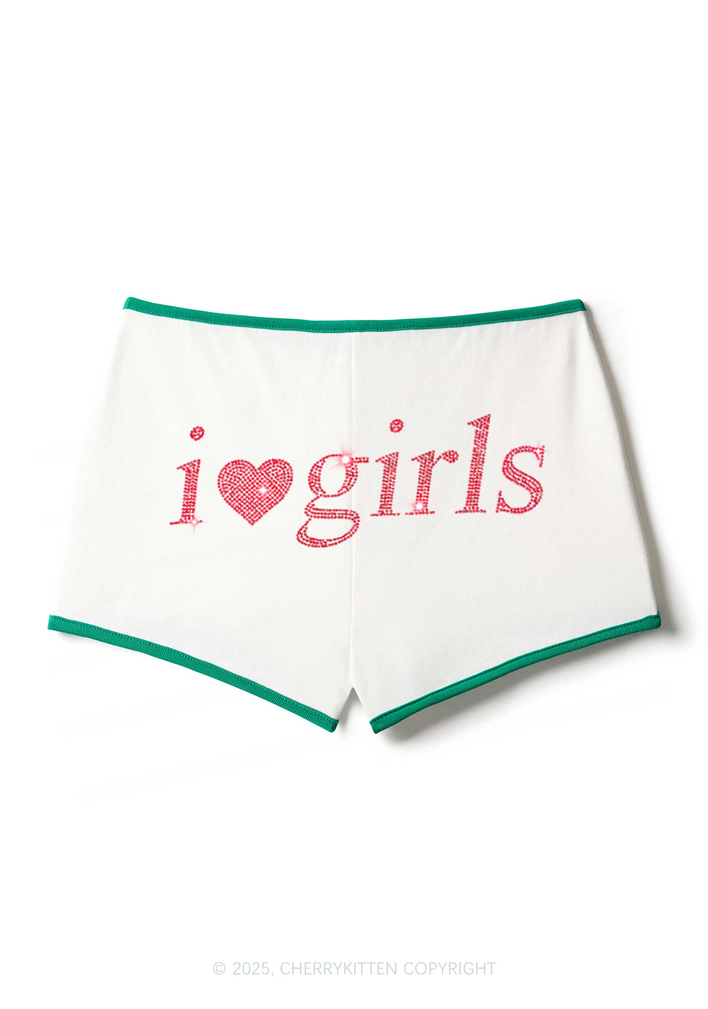 Rhinestone I Love Girls Y2K Booty Shorts Cherrykitten