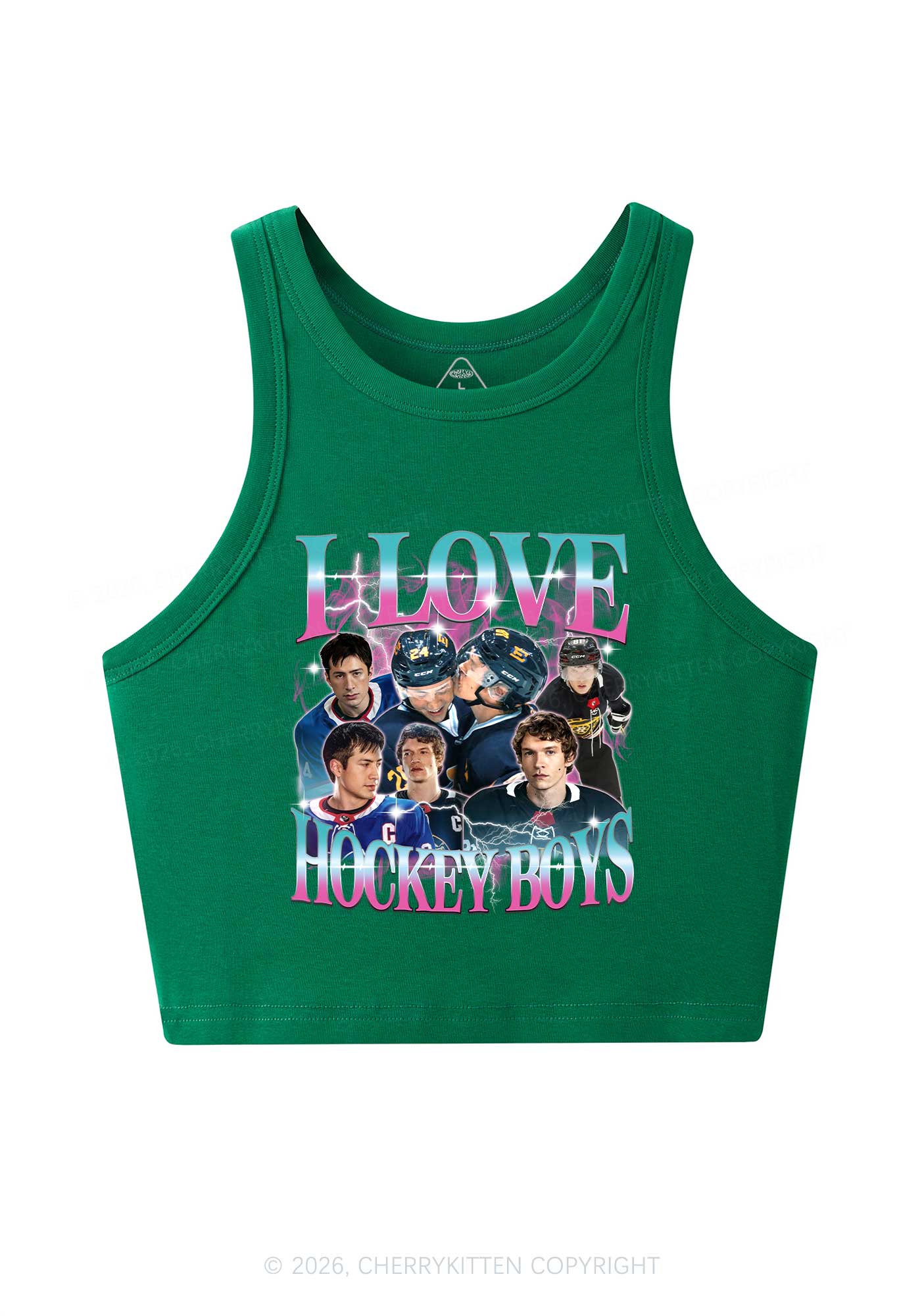 Pink Blue Gradient I Love Hockey Boys HR Y2K Crop Tank Top Cherrykitten