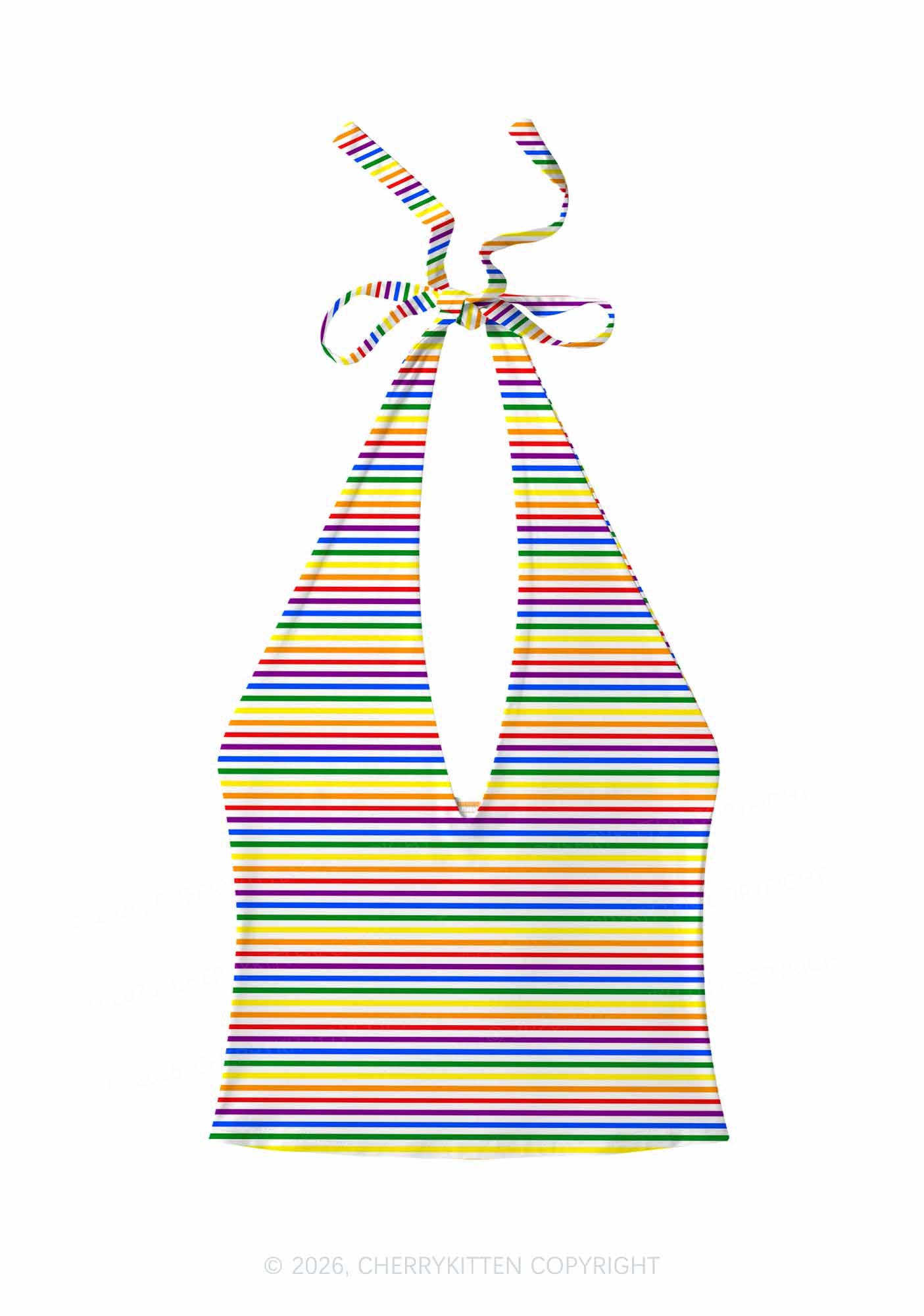 Rainbow Stripes Pride Y2K Print Halter Deep V Neck Cami Cherrykitten